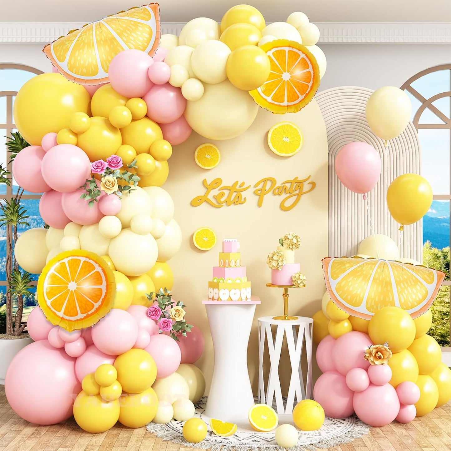 Lemon Balloon Arch Garland Kit,162pcs Pastel Yellow Pink and Yellow Balloon Arch Kit with Lemon Yellow Foil Balloons for Lemon Baby Shower,Lemonade Party Main Squeeze Bridal Shower Decorations