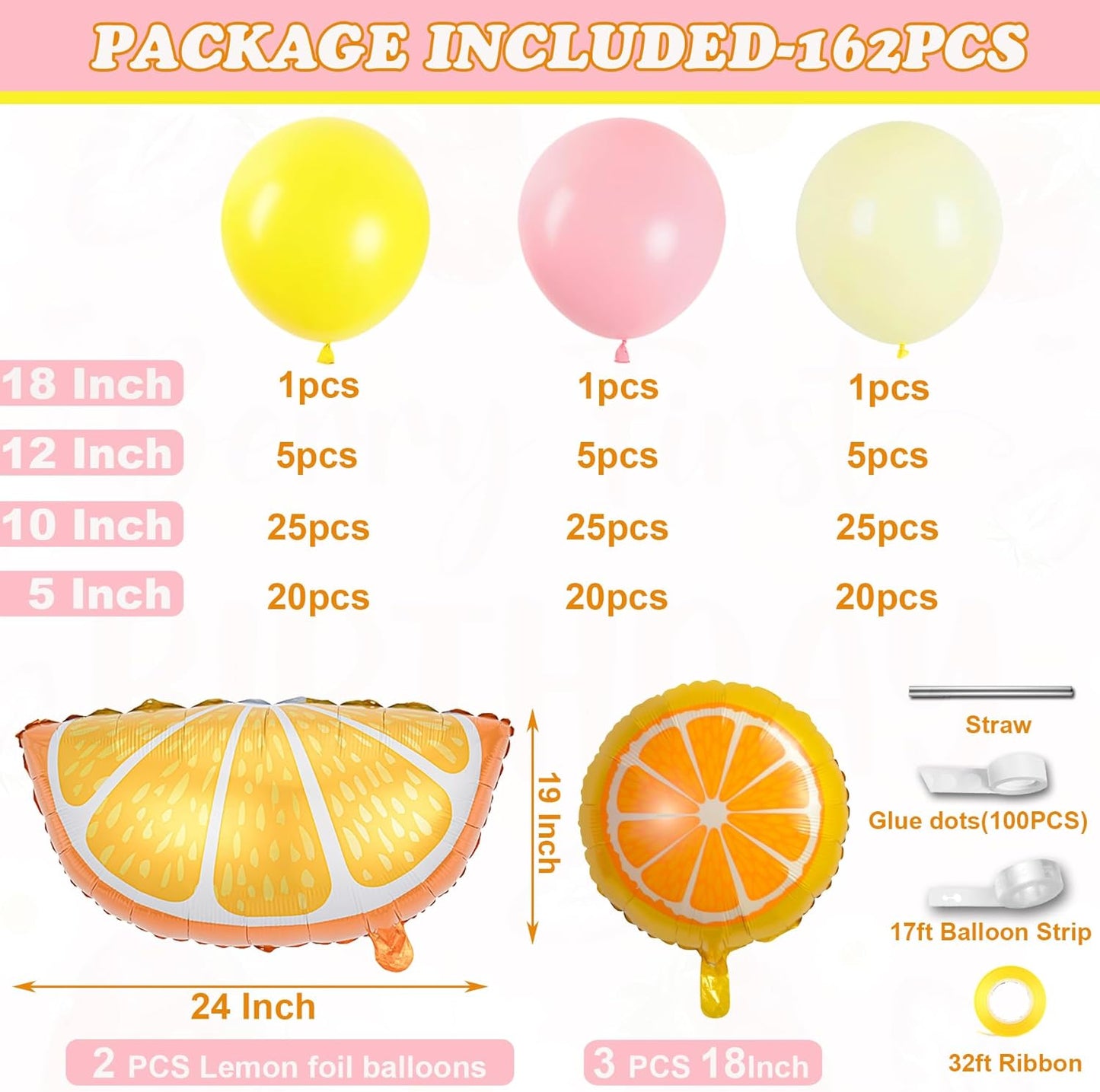 Lemon Balloon Arch Garland Kit,162pcs Pastel Yellow Pink and Yellow Balloon Arch Kit with Lemon Yellow Foil Balloons for Lemon Baby Shower,Lemonade Party Main Squeeze Bridal Shower Decorations