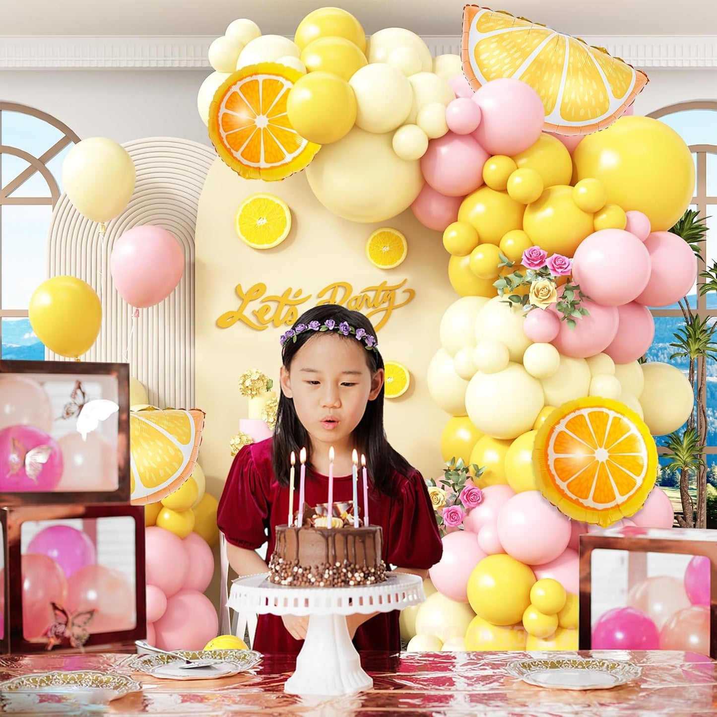 Lemon Balloon Arch Garland Kit,162pcs Pastel Yellow Pink and Yellow Balloon Arch Kit with Lemon Yellow Foil Balloons for Lemon Baby Shower,Lemonade Party Main Squeeze Bridal Shower Decorations