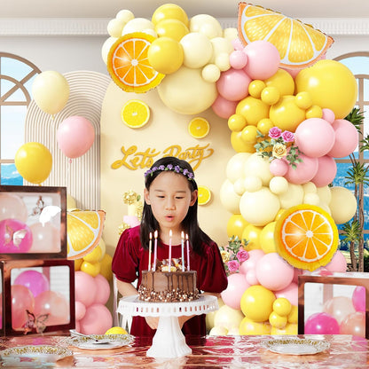 Lemon Balloon Arch Garland Kit,162pcs Pastel Yellow Pink and Yellow Balloon Arch Kit with Lemon Yellow Foil Balloons for Lemon Baby Shower,Lemonade Party Main Squeeze Bridal Shower Decorations