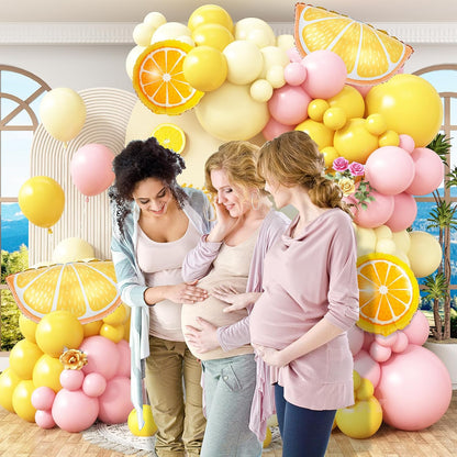 Lemon Balloon Arch Garland Kit,162pcs Pastel Yellow Pink and Yellow Balloon Arch Kit with Lemon Yellow Foil Balloons for Lemon Baby Shower,Lemonade Party Main Squeeze Bridal Shower Decorations