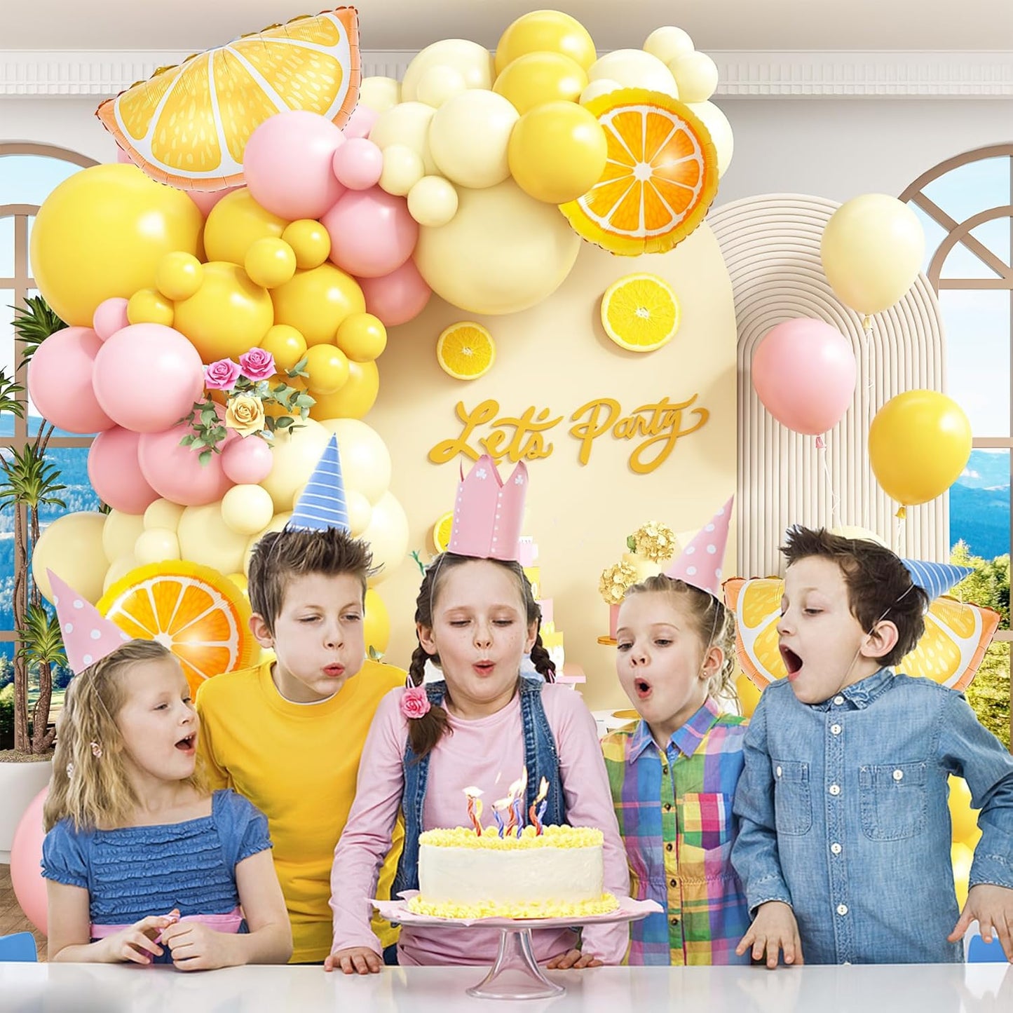 Lemon Balloon Arch Garland Kit,162pcs Pastel Yellow Pink and Yellow Balloon Arch Kit with Lemon Yellow Foil Balloons for Lemon Baby Shower,Lemonade Party Main Squeeze Bridal Shower Decorations