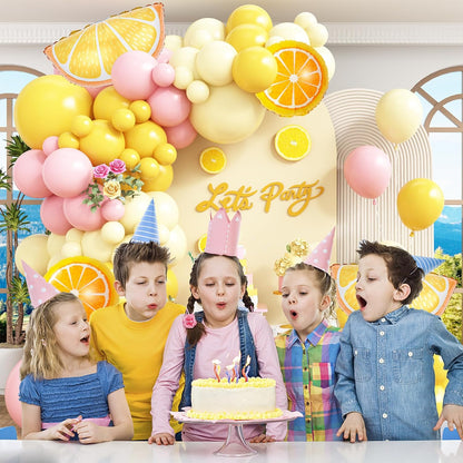 Lemon Balloon Arch Garland Kit,162pcs Pastel Yellow Pink and Yellow Balloon Arch Kit with Lemon Yellow Foil Balloons for Lemon Baby Shower,Lemonade Party Main Squeeze Bridal Shower Decorations