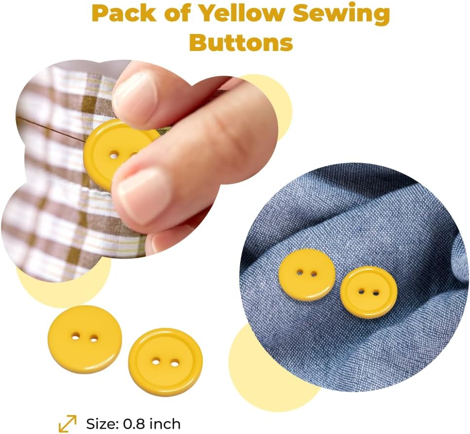 50 pcs Yellow Buttons for Sewing 0.8 inch Round Buttons 2 Hole 32L Plastic Decorative Bulk 20mm Size Ideal for Clothes Sewing Pants Suit Dress Crafts Supplies DIY Art Projects Replacement