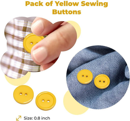 50 pcs Yellow Buttons for Sewing 0.8 inch Round Buttons 2 Hole 32L Plastic Decorative Bulk 20mm Size Ideal for Clothes Sewing Pants Suit Dress Crafts Supplies DIY Art Projects Replacement