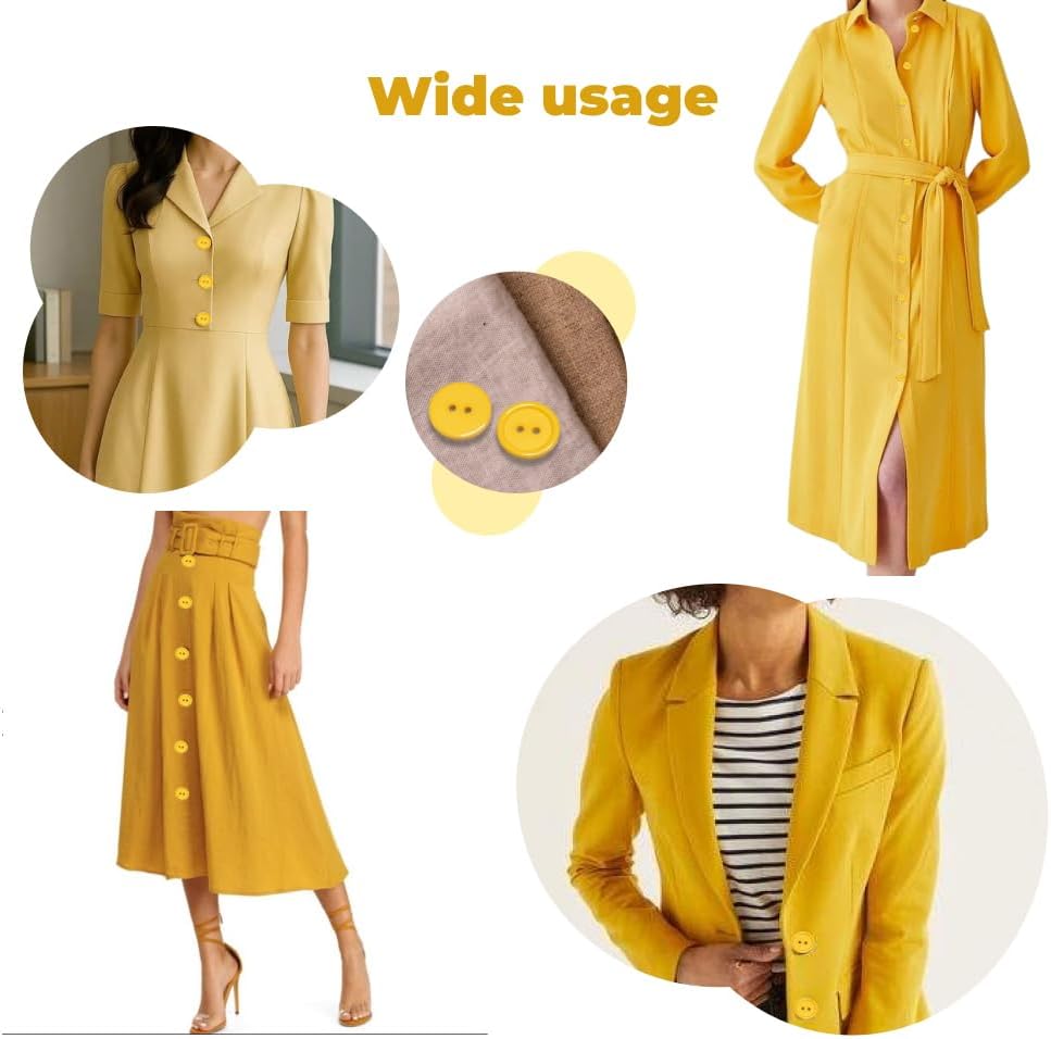 50 pcs Yellow Buttons for Sewing 0.8 inch Round Buttons 2 Hole 32L Plastic Decorative Bulk 20mm Size Ideal for Clothes Sewing Pants Suit Dress Crafts Supplies DIY Art Projects Replacement