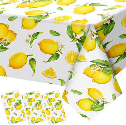 3 Pcs Lemon Tablecloth Indoor Outdoor Waterproof Rectangle Lemons Table Cover Yellow Lemons Disposable Oil Proof Summer Table Cloth for Spring Party Kitchen Dining Picnic Barbeque Patio, 54 x 108 Inch