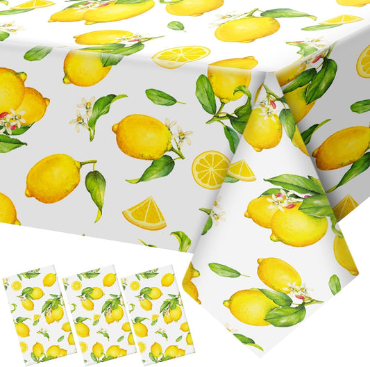 3 Pcs Lemon Tablecloth Indoor Outdoor Waterproof Rectangle Lemons Table Cover Yellow Lemons Disposable Oil Proof Summer Table Cloth for Spring Party Kitchen Dining Picnic Barbeque Patio, 54 x 108 Inch