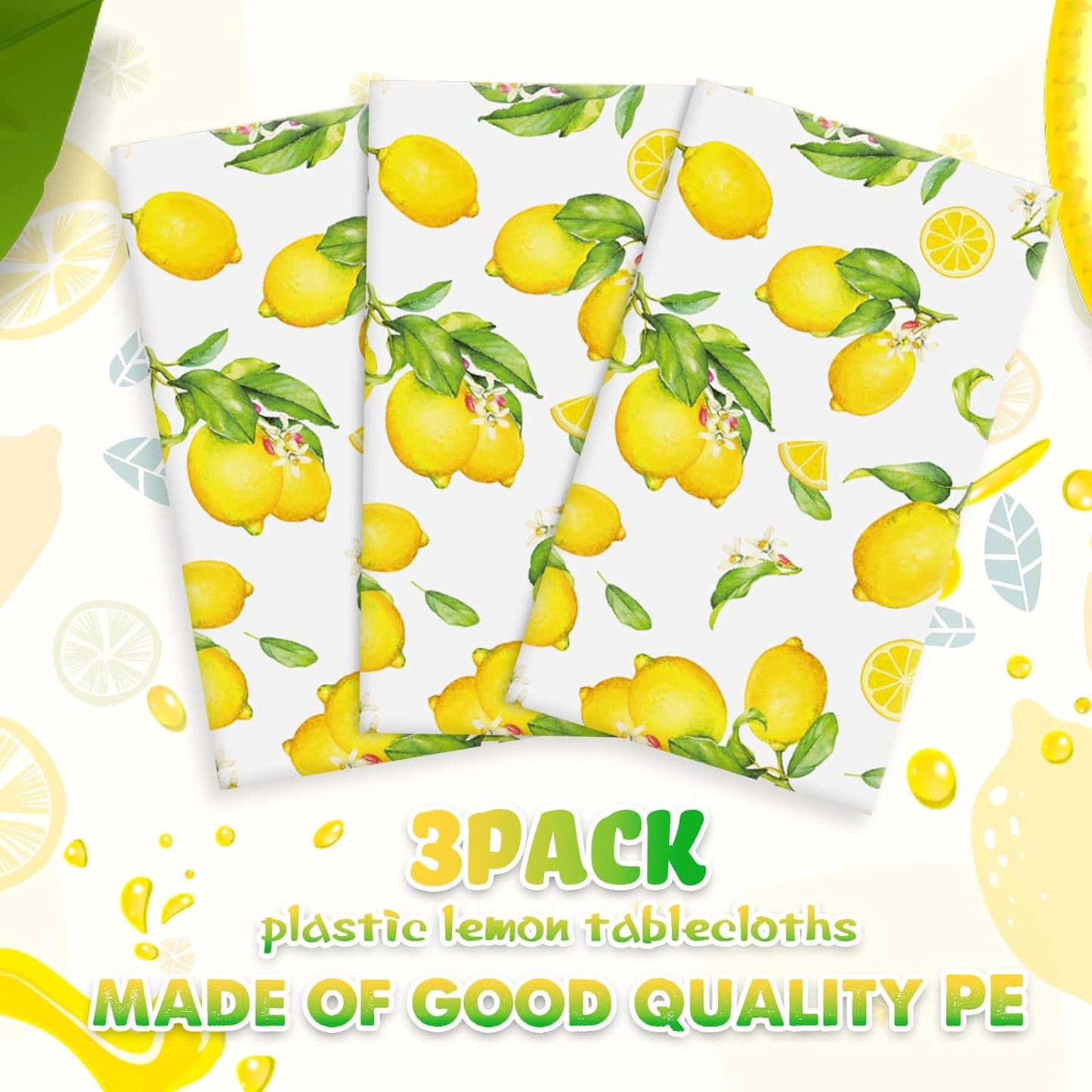 3 Pcs Lemon Tablecloth Indoor Outdoor Waterproof Rectangle Lemons Table Cover Yellow Lemons Disposable Oil Proof Summer Table Cloth for Spring Party Kitchen Dining Picnic Barbeque Patio, 54 x 108 Inch