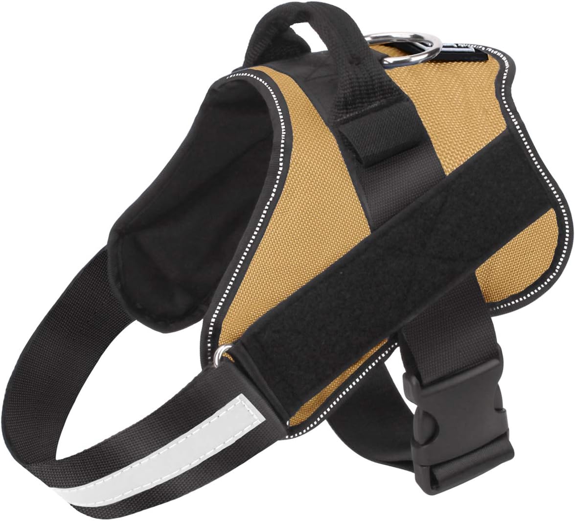 Dog Harness, No-Pull Reflective Dog Vest, Breathable Adjustable Pet Harness with Handle for Outdoor Walking - No More Pulling, Tugging or Choking (Army Yellow, S)