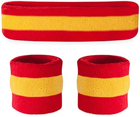 Striped Sweatband Set, Moisture Wicking 2 Wristbands and 1 Headband, Breathable Athletic Sweat Bands for Sports, Costumes & Cosplay, Matching Bands to Wear with Jersey