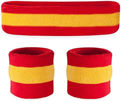 Striped Sweatband Set, Moisture Wicking 2 Wristbands and 1 Headband, Breathable Athletic Sweat Bands for Sports, Costumes & Cosplay, Matching Bands to Wear with Jersey