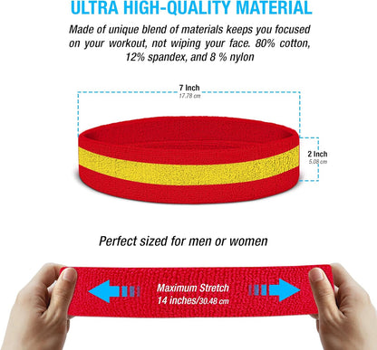 Striped Sweatband Set, Moisture Wicking 2 Wristbands and 1 Headband, Breathable Athletic Sweat Bands for Sports, Costumes & Cosplay, Matching Bands to Wear with Jersey