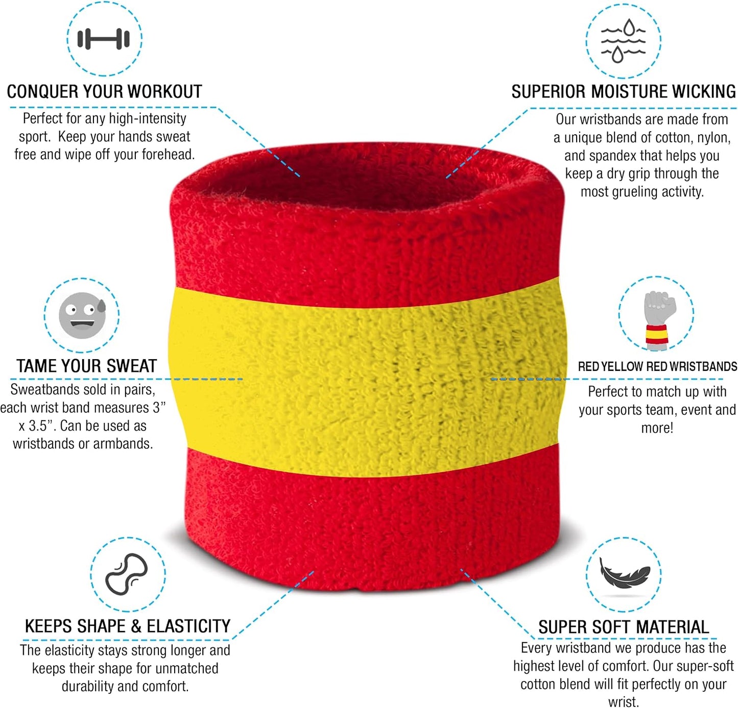 Striped Sweatband Set, Moisture Wicking 2 Wristbands and 1 Headband, Breathable Athletic Sweat Bands for Sports, Costumes & Cosplay, Matching Bands to Wear with Jersey