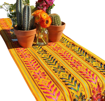 Woven Rebozo Style Mexican Table Runner Scarf (Yellow)