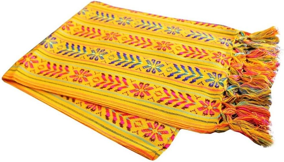 Woven Rebozo Style Mexican Table Runner Scarf (Yellow)