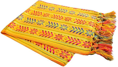 Woven Rebozo Style Mexican Table Runner Scarf (Yellow)