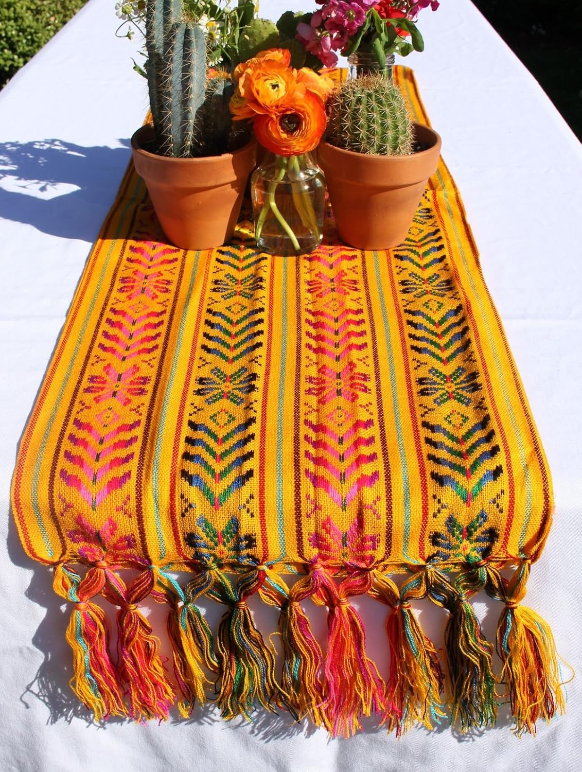 Woven Rebozo Style Mexican Table Runner Scarf (Yellow)