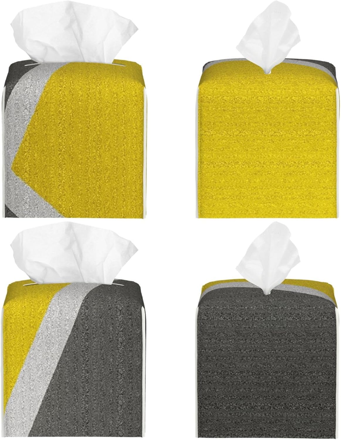 Gray Yellow Combined Abstract Object Square Leather Tissue Box Cover - Premium Decorative Organizer with Non-Slip Base for Bathroom Vanity, Nightstand & Countertop