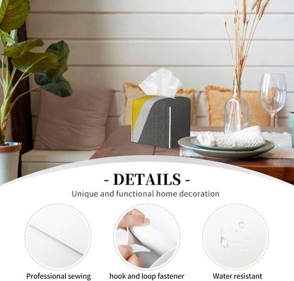 Gray Yellow Combined Abstract Object Square Leather Tissue Box Cover - Premium Decorative Organizer with Non-Slip Base for Bathroom Vanity, Nightstand & Countertop