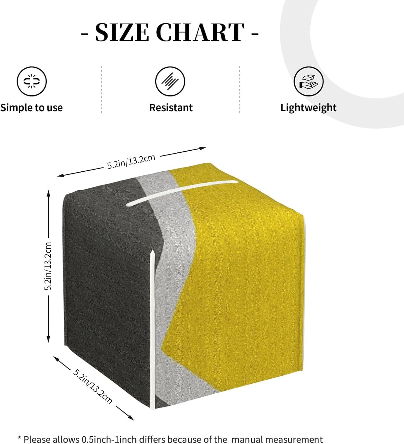 Gray Yellow Combined Abstract Object Square Leather Tissue Box Cover - Premium Decorative Organizer with Non-Slip Base for Bathroom Vanity, Nightstand & Countertop