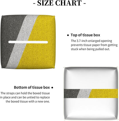 Gray Yellow Combined Abstract Object Square Leather Tissue Box Cover - Premium Decorative Organizer with Non-Slip Base for Bathroom Vanity, Nightstand & Countertop