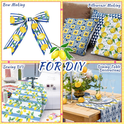 20 Pcs 10''x10'' Lemon Quilting Fabric Square Chinoiserie Precuts Quilted Fabric Bundle Blue and Yellow Printed Sewing Material for Holiday Spring Summer Patchwork DIY Craft Supplies