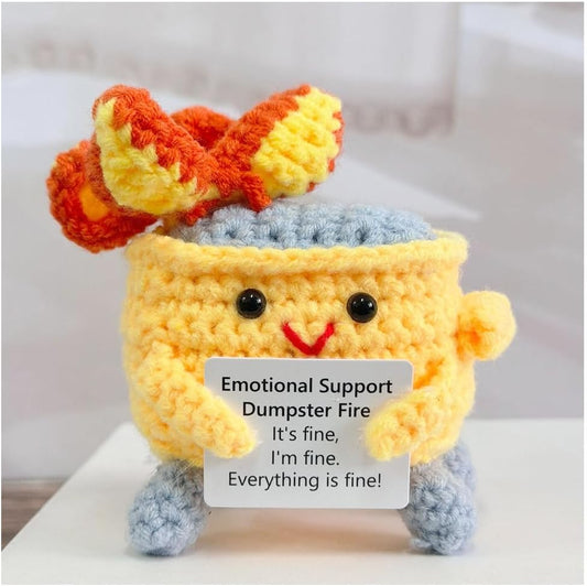 Handmade Crochet Dumpster Fire Plush – Stress Relief Amigurumi for Adults & Teens, Funny Desk Décor, Emotional Support Gift for Coworkers, College Students, Roommates (Yellow)
