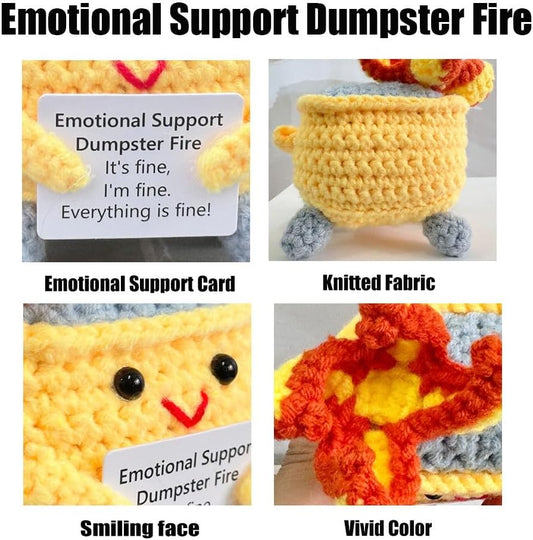 Handmade Crochet Dumpster Fire Plush – Stress Relief Amigurumi for Adults & Teens, Funny Desk Décor, Emotional Support Gift for Coworkers, College Students, Roommates (Yellow)