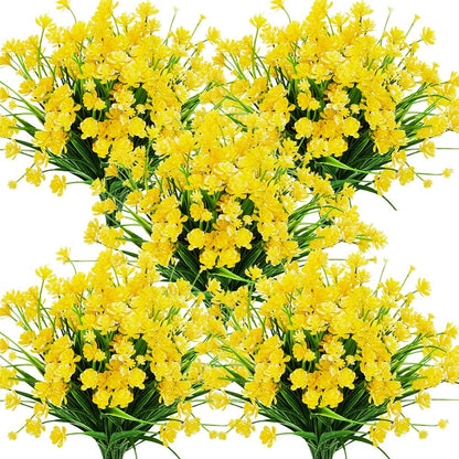 Artificial Flowers, 8 Bundles Fake Outdoor UV Resistant Greenery Faux Plants Shrubs for Indoor Outside Hanging Planter Home Office Wedding Farmhouse Decor (Yellow)