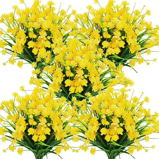Artificial Flowers, 8 Bundles Fake Outdoor UV Resistant Greenery Faux Plants Shrubs for Indoor Outside Hanging Planter Home Office Wedding Farmhouse Decor (Yellow)