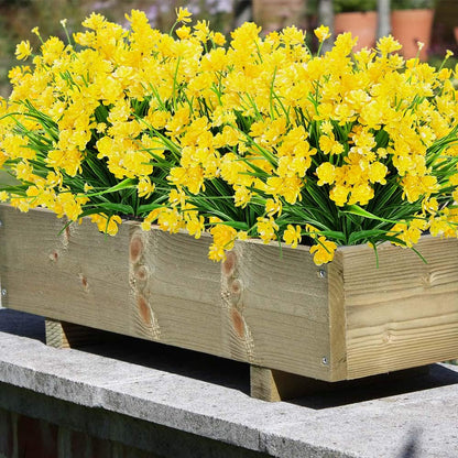 Artificial Flowers, 8 Bundles Fake Outdoor UV Resistant Greenery Faux Plants Shrubs for Indoor Outside Hanging Planter Home Office Wedding Farmhouse Decor (Yellow)