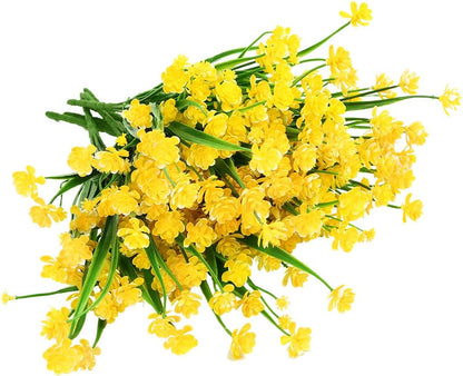 Artificial Flowers, 8 Bundles Fake Outdoor UV Resistant Greenery Faux Plants Shrubs for Indoor Outside Hanging Planter Home Office Wedding Farmhouse Decor (Yellow)