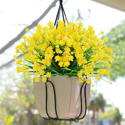 Artificial Flowers, 8 Bundles Fake Outdoor UV Resistant Greenery Faux Plants Shrubs for Indoor Outside Hanging Planter Home Office Wedding Farmhouse Decor (Yellow)