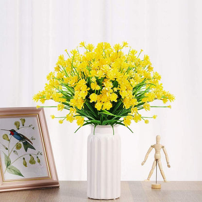 Artificial Flowers, 8 Bundles Fake Outdoor UV Resistant Greenery Faux Plants Shrubs for Indoor Outside Hanging Planter Home Office Wedding Farmhouse Decor (Yellow)