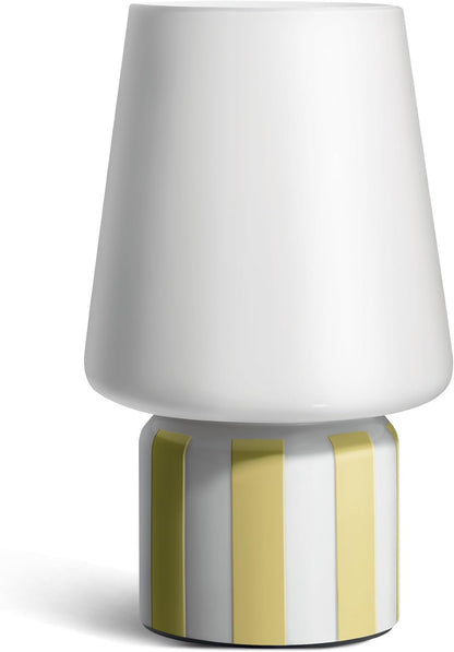 Glass LED Lamp – Warm White Light, Battery Operated (3AA) – Elegant Home Décor, Yellow Stripe