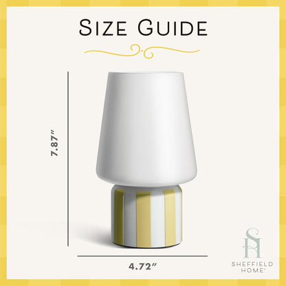 Glass LED Lamp – Warm White Light, Battery Operated (3AA) – Elegant Home Décor, Yellow Stripe