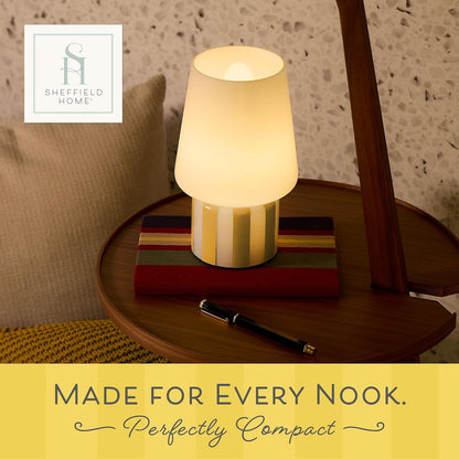 Glass LED Lamp – Warm White Light, Battery Operated (3AA) – Elegant Home Décor, Yellow Stripe