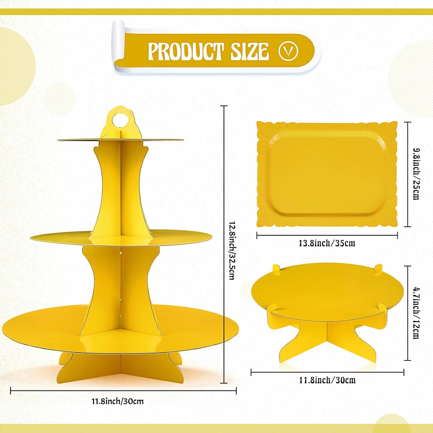 7 Pcs Dessert Table Display Set 3-Tier Cupcake Stand 1-Tier Cup Cake Display Tower Platters and Serving Trays Cardboard Cake Cookie Holders for Wedding Birthday Party Baby Shower(Yellow)