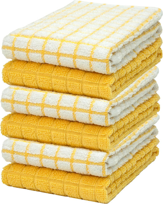 Bumble Kitchen Towels (6 Pack) | 16" x 28" | 100% Cotton Dish Towels for Kitchen | 380 GSM | Soft, Highly Absorbent & Durable Dish Towels with Hanging Loop | Yellow