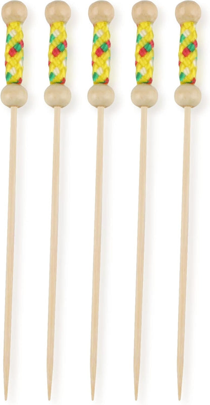 3.9" Decorative Bamboo Bright Yellow Braided String Cocktail Fruit Sandwich Picks Skewers for Catered Events, Holiday's, Restaurants or Buffets Party Supplies, 100 Pieces