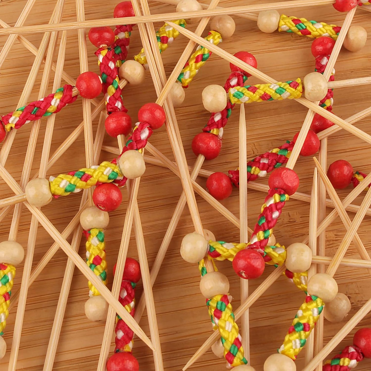 3.9" Decorative Bamboo Bright Yellow Braided String Cocktail Fruit Sandwich Picks Skewers for Catered Events, Holiday's, Restaurants or Buffets Party Supplies, 100 Pieces