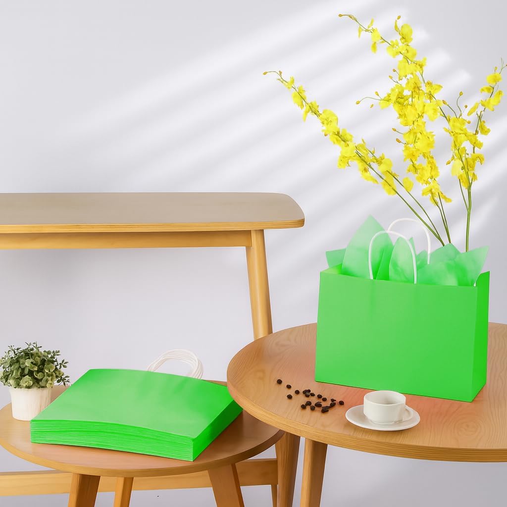 Yellow Gift Bags with Handles, 13x10x5.5 Inch Large Paper Bags for Birthday Party Wedding Shopping, 25 Pack
