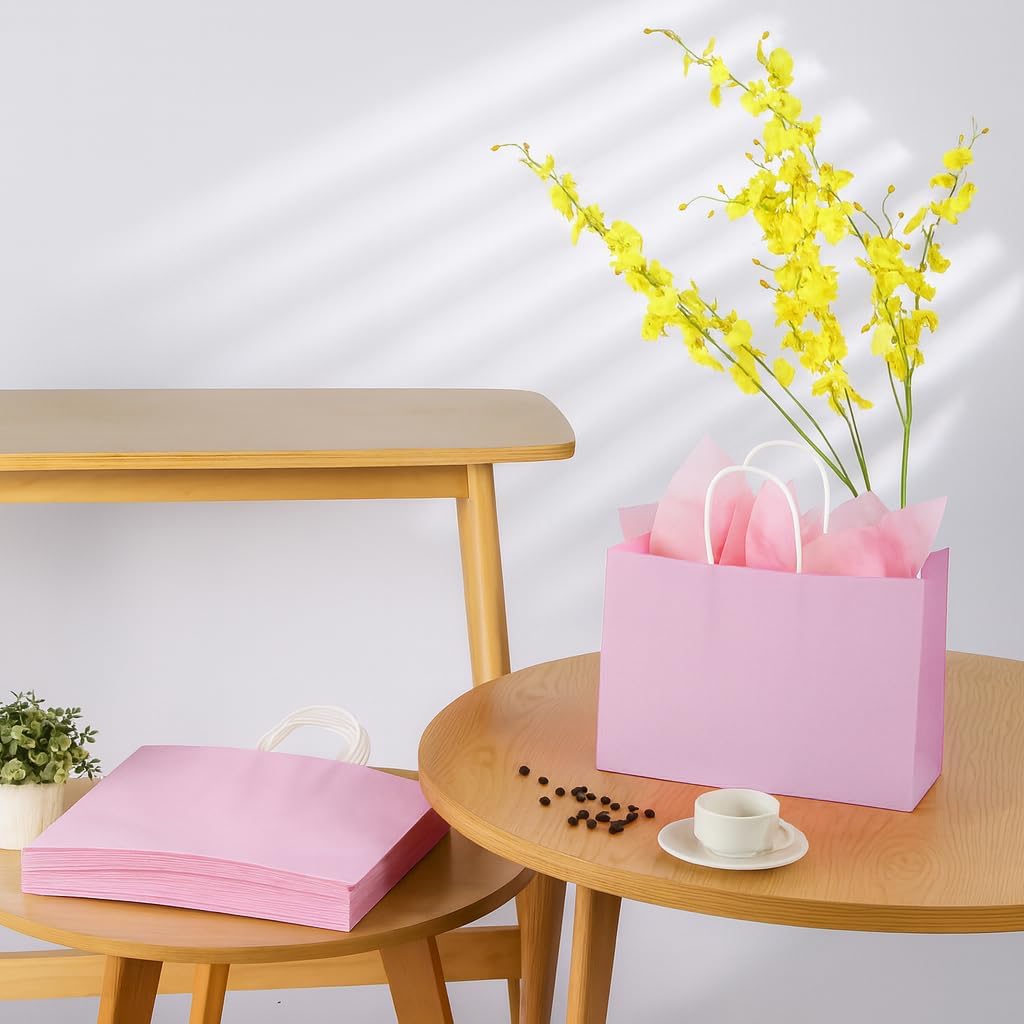 Yellow Gift Bags with Handles, 13x10x5.5 Inch Large Paper Bags for Birthday Party Wedding Shopping, 25 Pack