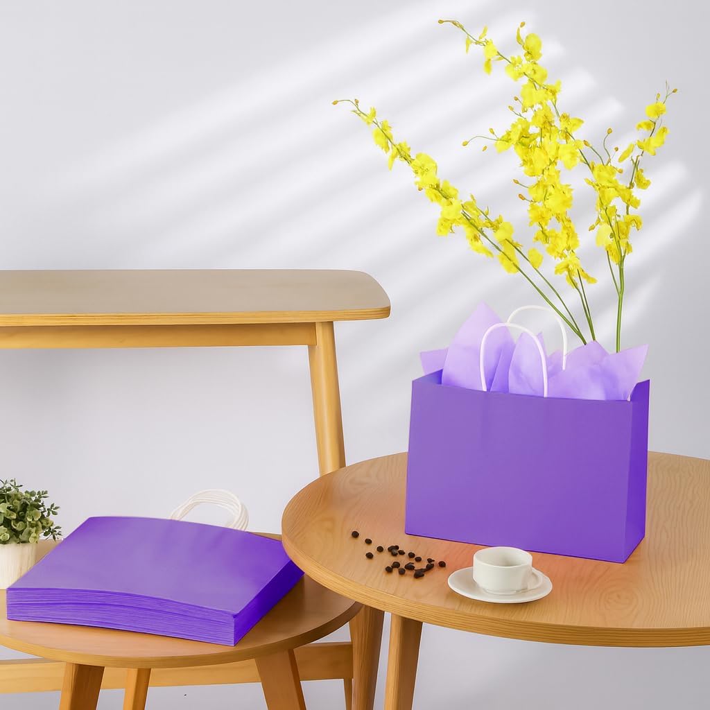 Yellow Gift Bags with Handles, 13x10x5.5 Inch Large Paper Bags for Birthday Party Wedding Shopping, 25 Pack
