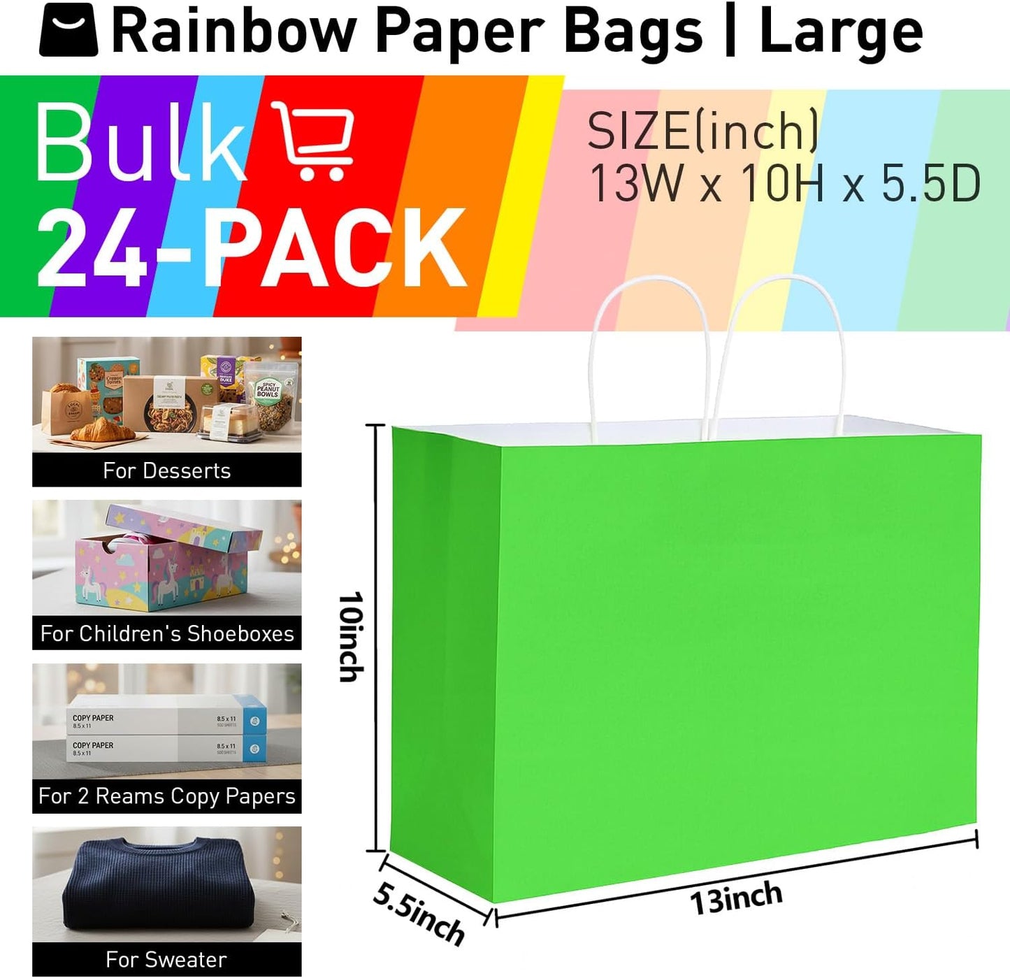 Yellow Gift Bags with Handles, 13x10x5.5 Inch Large Paper Bags for Birthday Party Wedding Shopping, 25 Pack