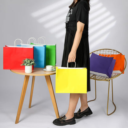 Yellow Gift Bags with Handles, 13x10x5.5 Inch Large Paper Bags for Birthday Party Wedding Shopping, 25 Pack