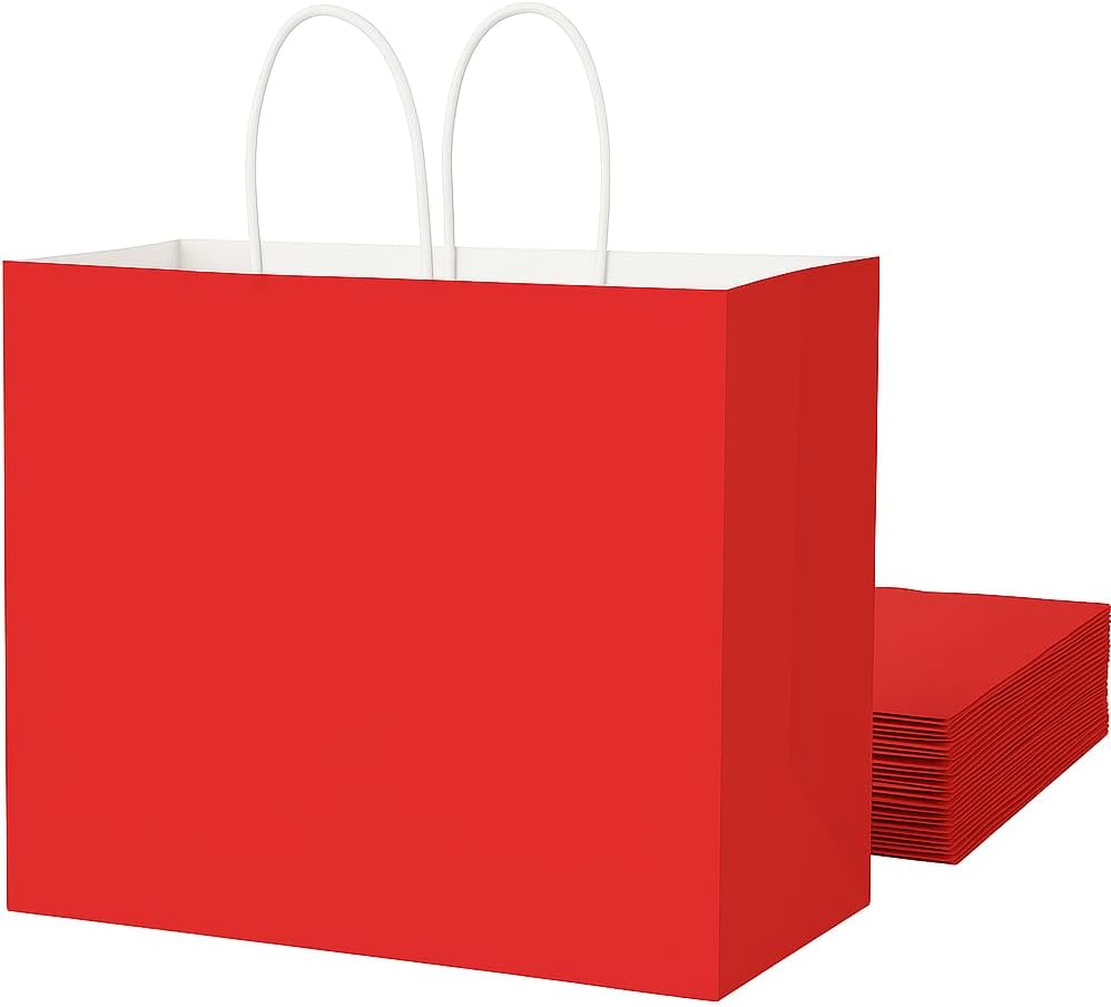 Yellow Gift Bags with Handles, 13x10x5.5 Inch Large Paper Bags for Birthday Party Wedding Shopping, 25 Pack