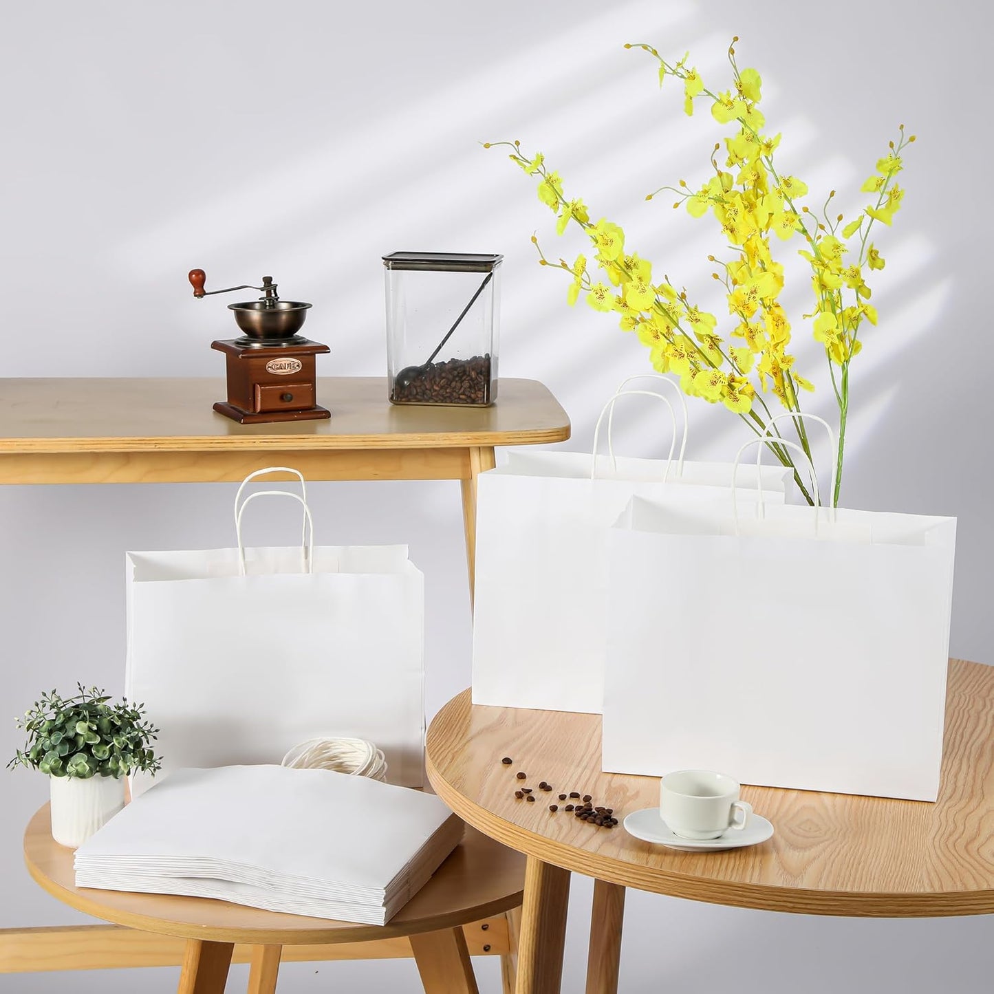 Yellow Gift Bags with Handles, 13x10x5.5 Inch Large Paper Bags for Birthday Party Wedding Shopping, 25 Pack