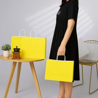 Yellow Gift Bags with Handles, 13x10x5.5 Inch Large Paper Bags for Birthday Party Wedding Shopping, 25 Pack